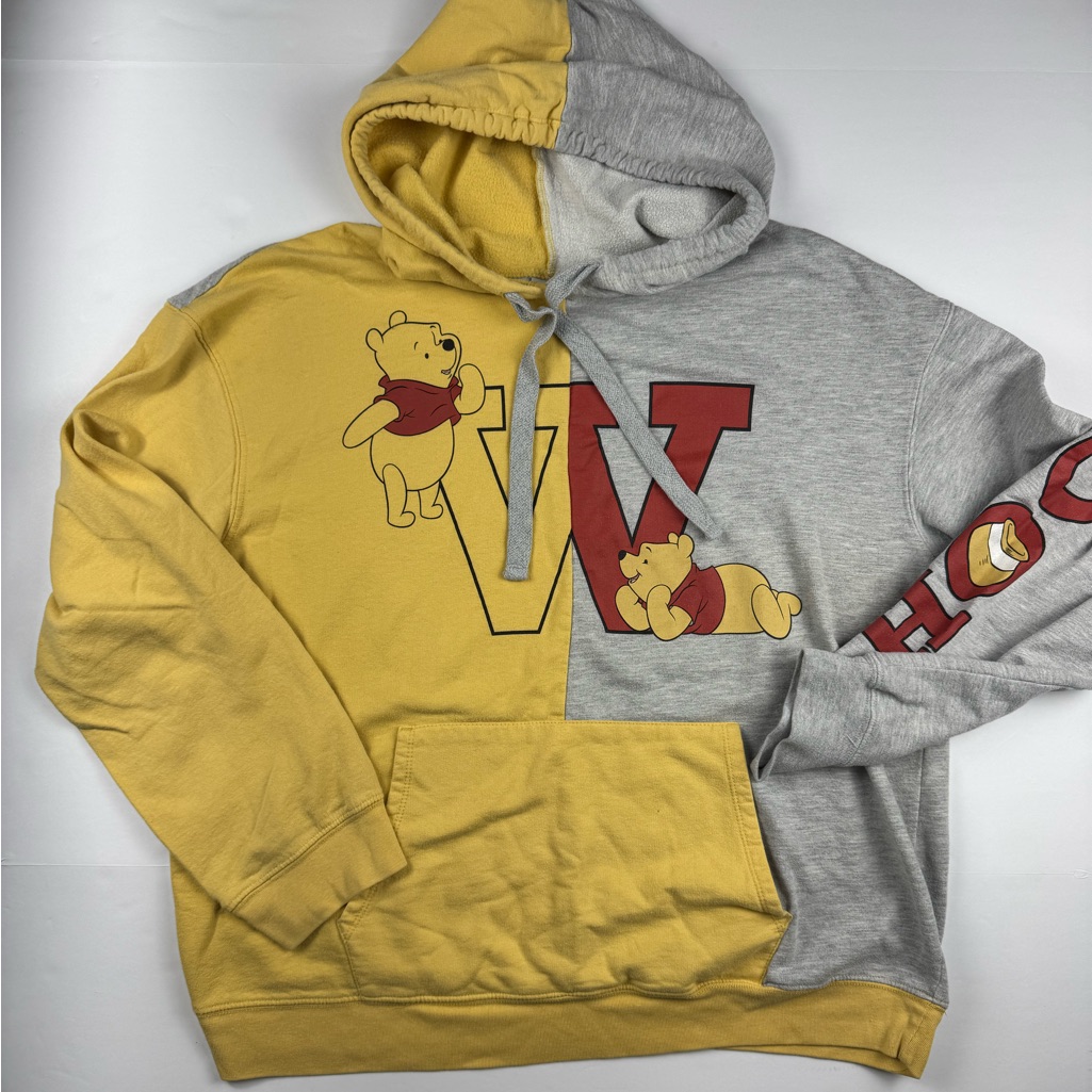 Disney Winnie The Pooh Colorblock Yellow And Gray Graphic Hoodie Size Xxl
